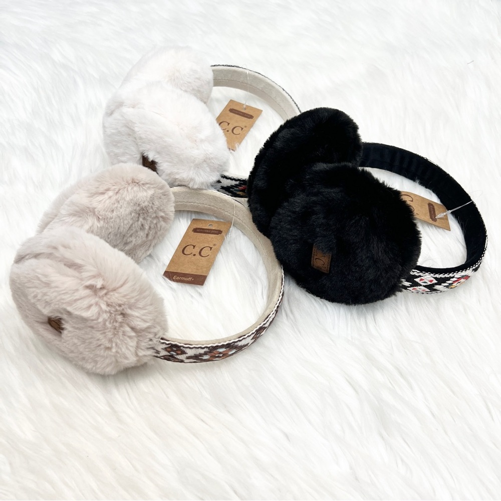 C.C Aztec Print Earmuffs Adults, Winter Earmuffs, Warm Earmuffs, Fuzzy Earmuffs